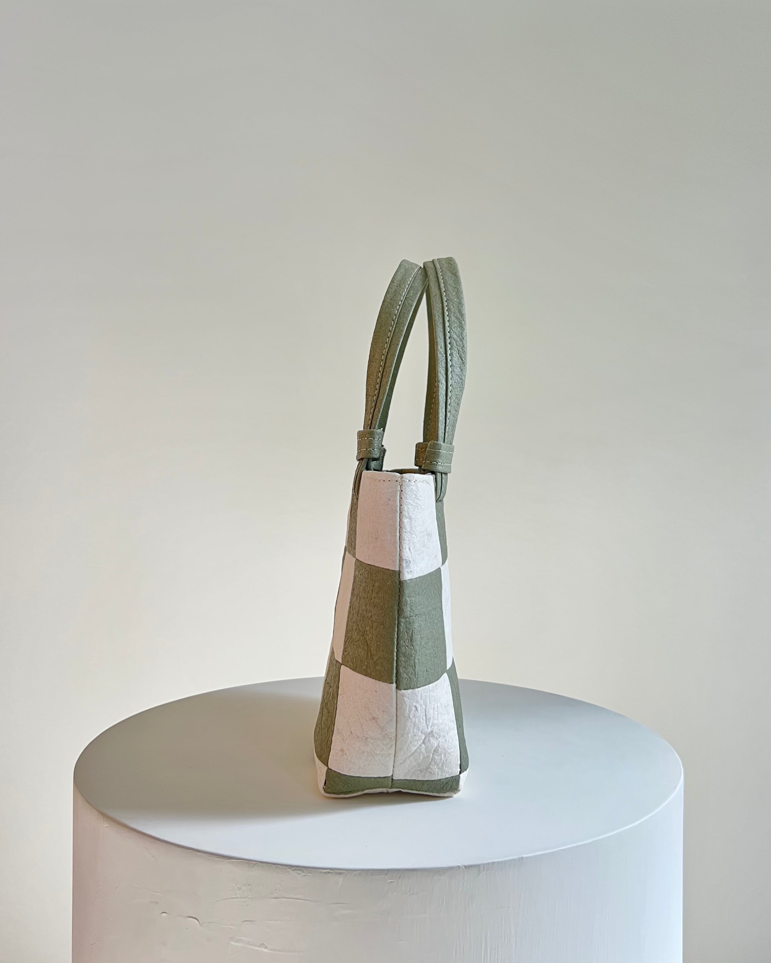 Mini Tote, Checkered Patchwork Sage/Natural