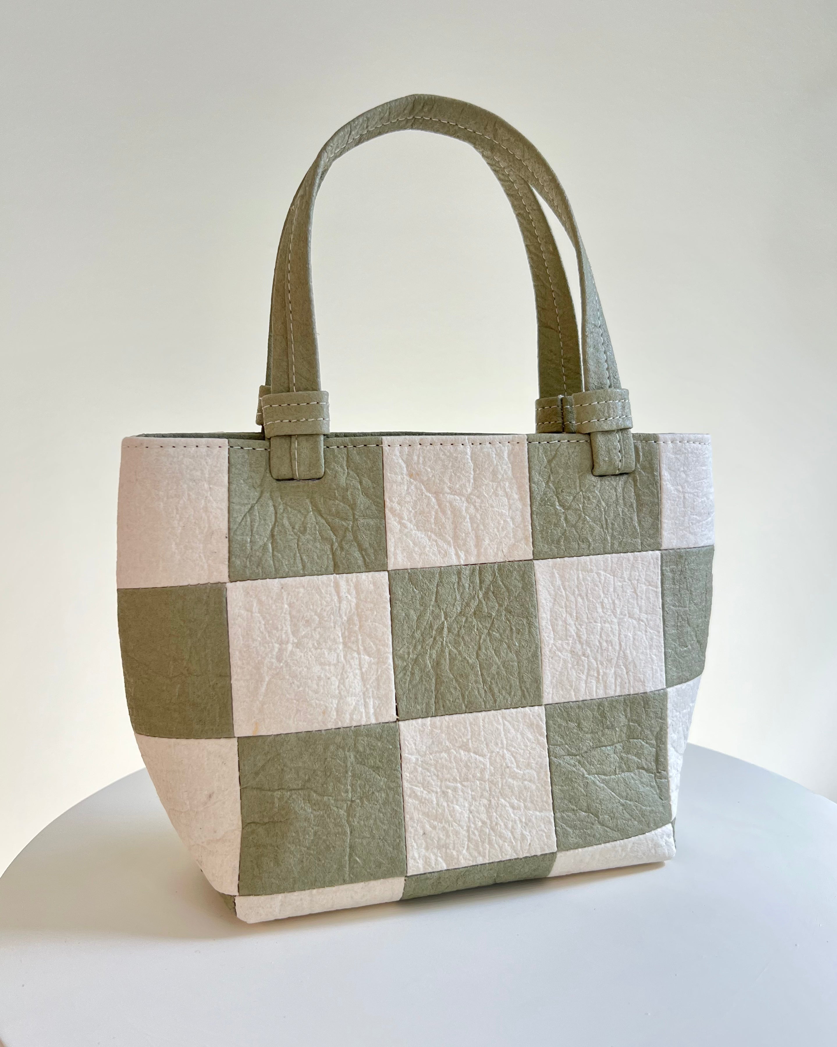 Mini Tote, Checkered Patchwork Sage/Natural