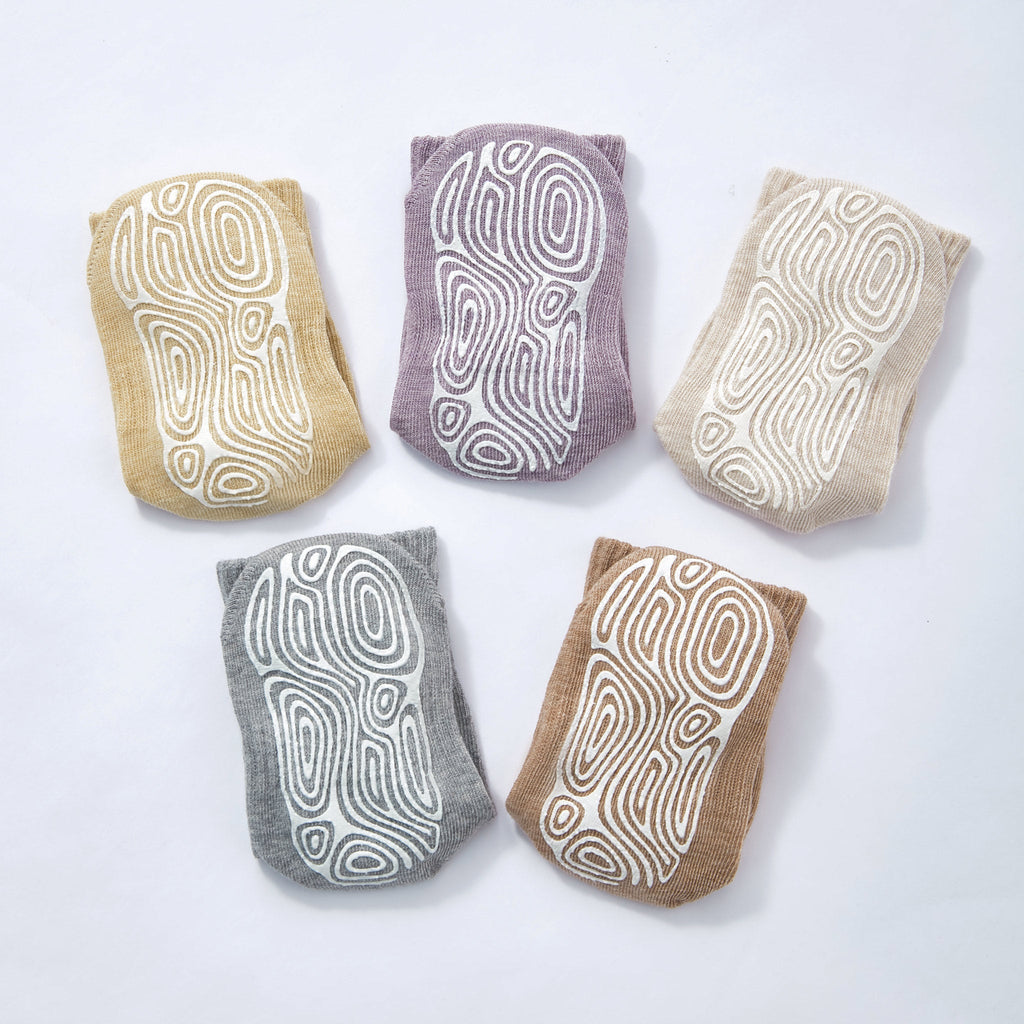 New- Organic Cotton Socks- Lavender & Brown- 4 Pairs of Stay-On Baby & Toddler Non-Slip Socks