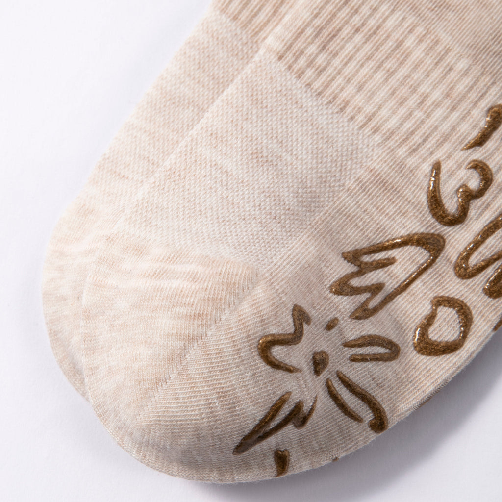 Serene Socks- Adult Organic Cotton Non-Slip Socks-  4 Seasons- Beige- 2 Pairs