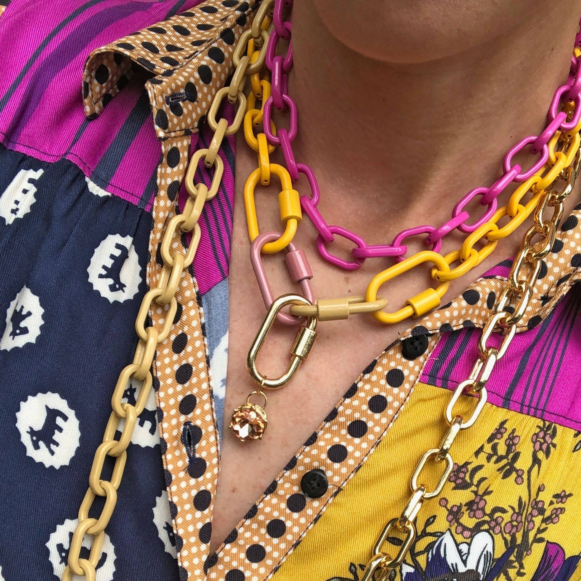 Luxe Link Enamel Chain Necklace, Turquoise