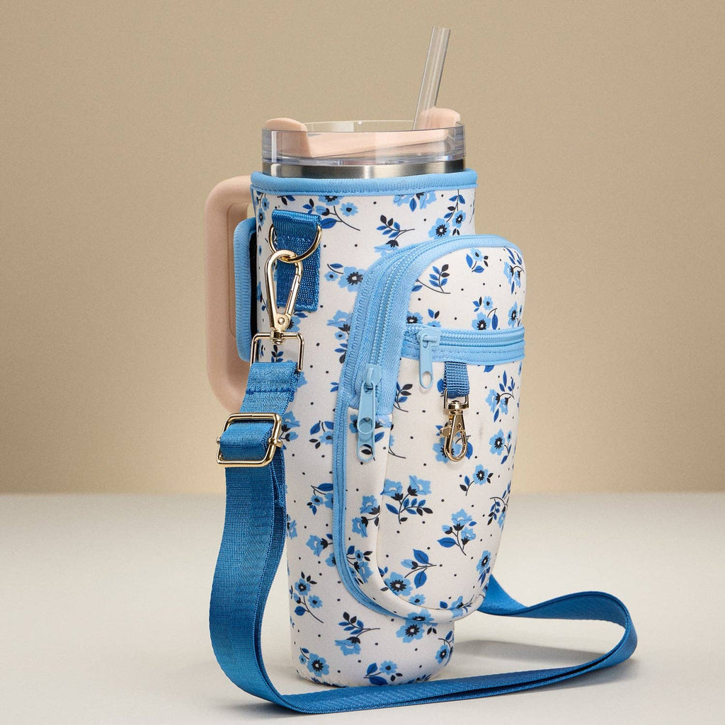Blue Floral Neoprene Tumbler Carrier