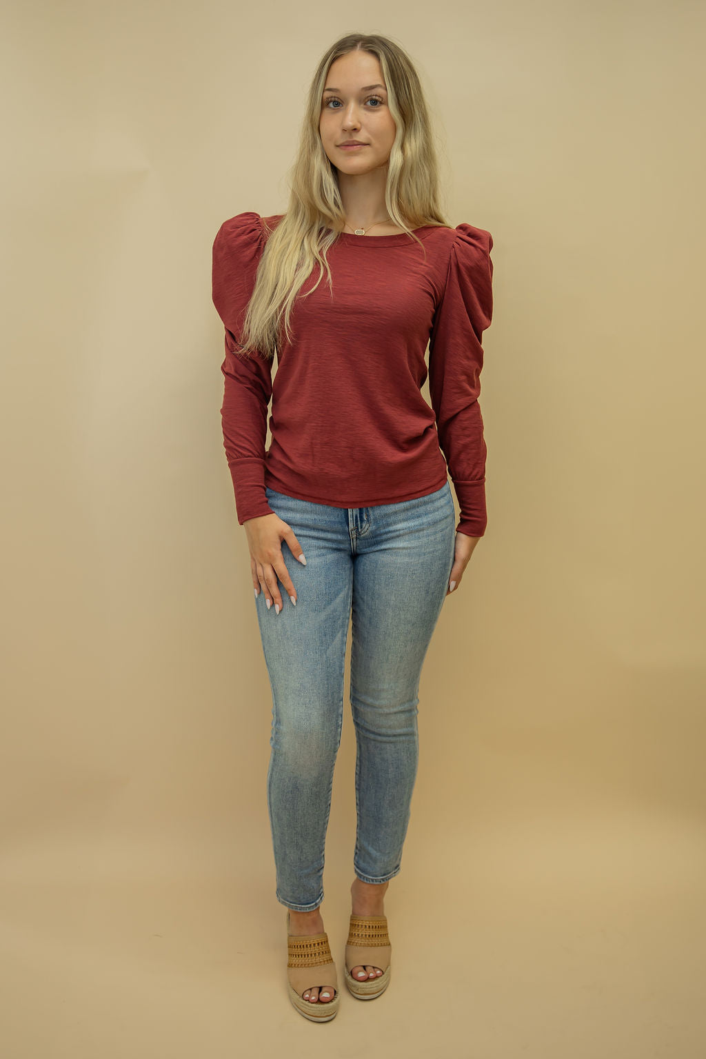 RENEE SHIRRED SLEEVE V-NECK