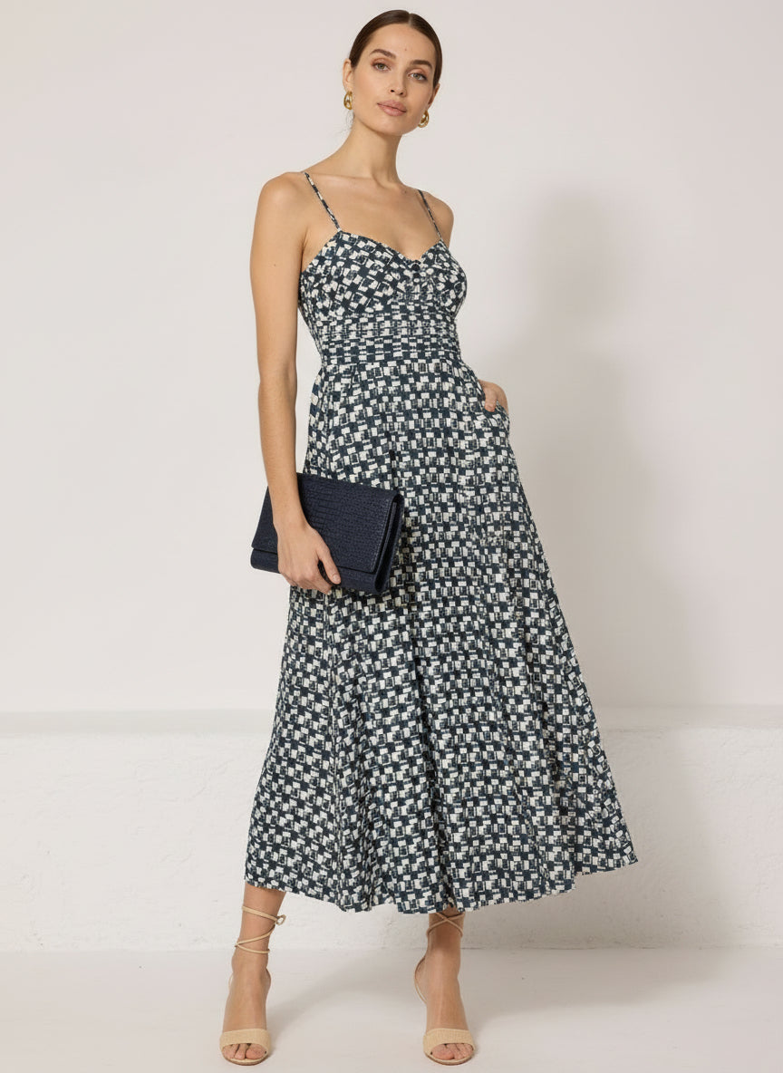 The Navy Checkmate Midi