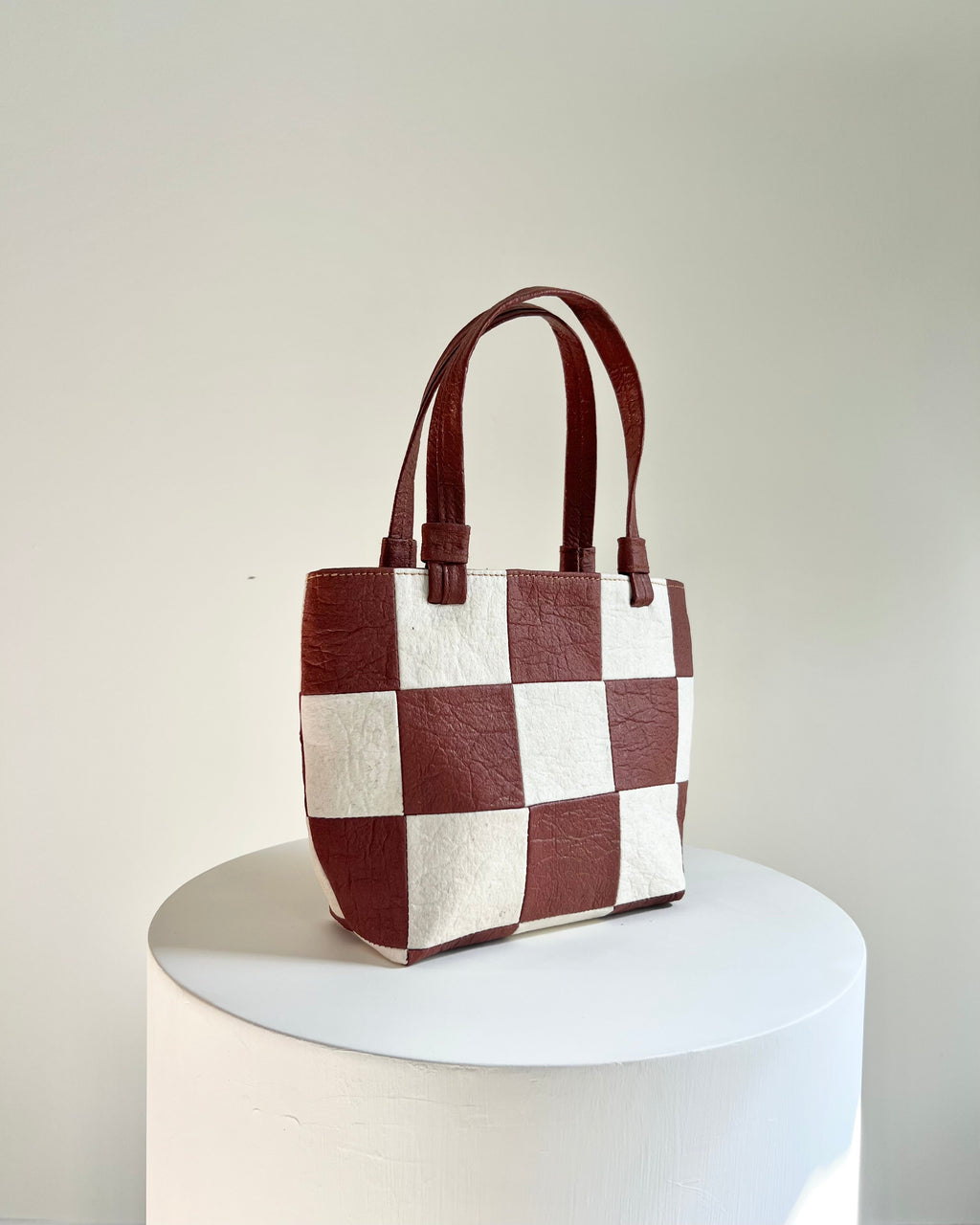 Mini Tote, Checkered Patchwork Canela/Natural