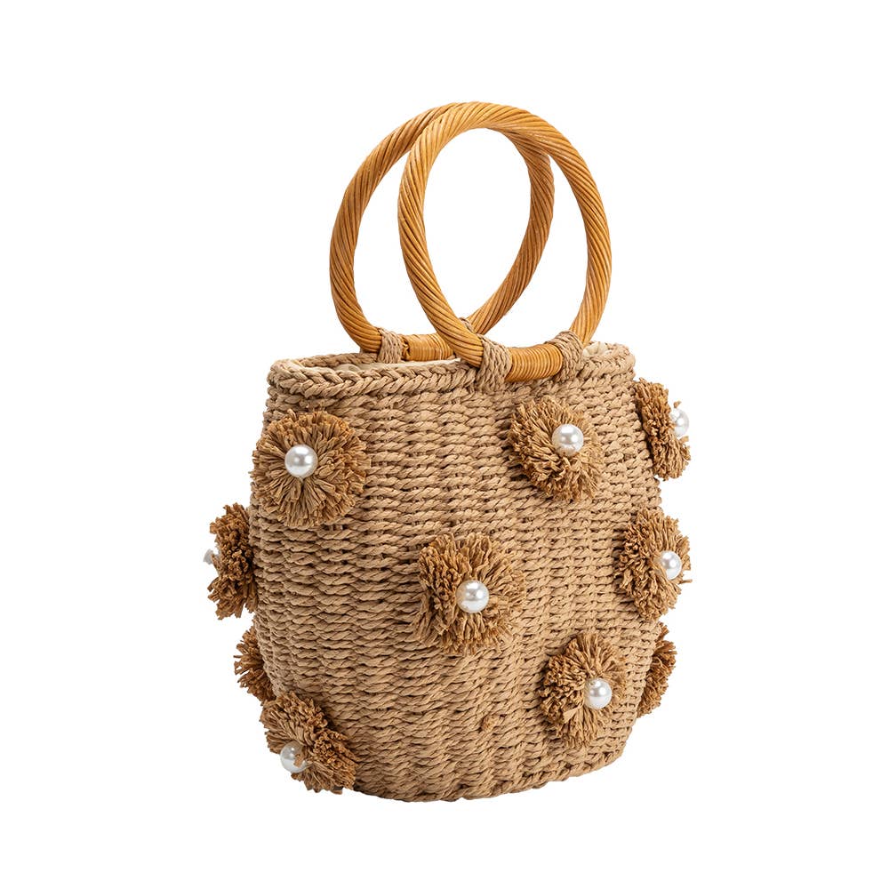 Mary Tan Straw Vegan Top Handle Bag Pre-Order 3/25