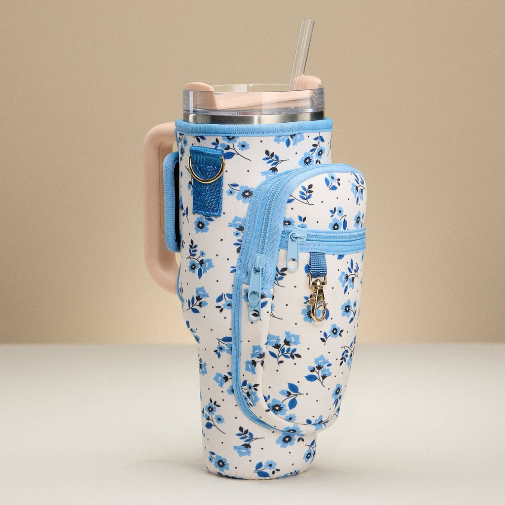 Blue Floral Neoprene Tumbler Carrier