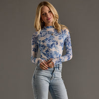 Blue & White Floral Mesh Top