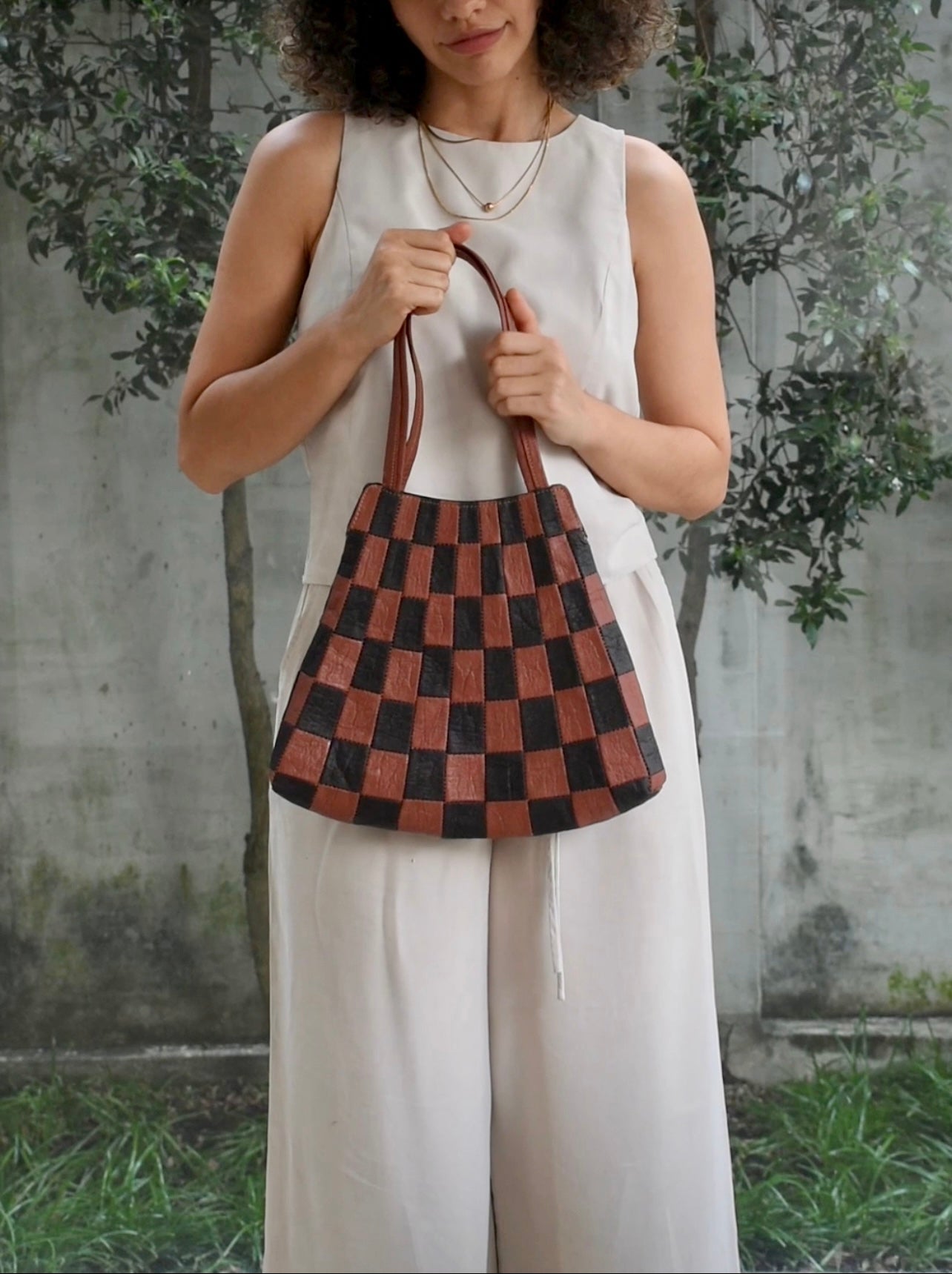 Checkered Patchwork Shopper Black/Canela