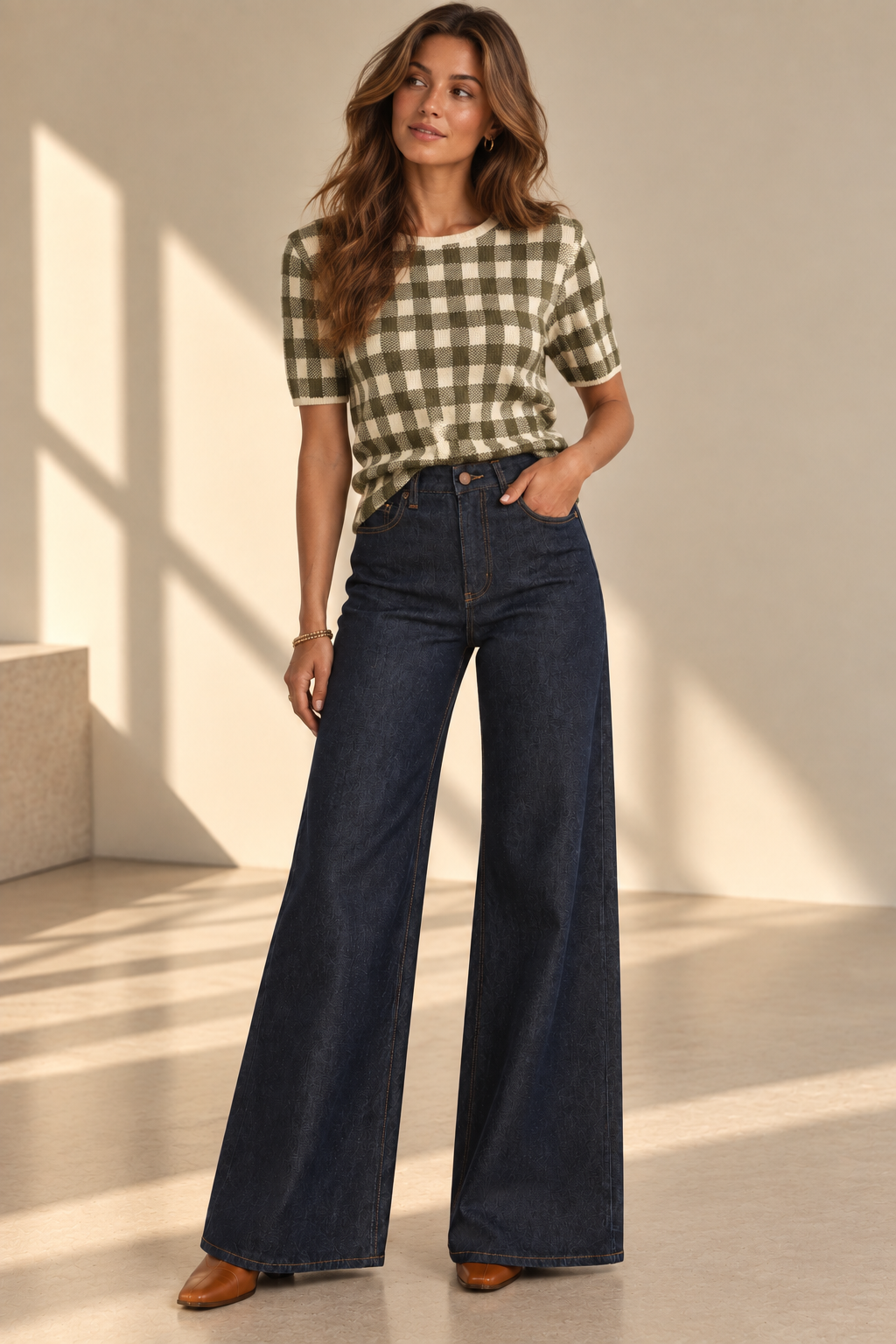 The Laurel Check Knit Top | Olive