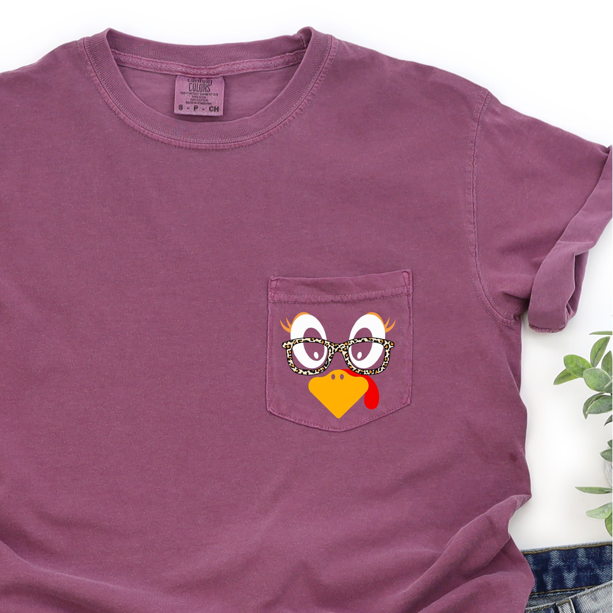 Cute Turkey, Teacher, Thanksgiving, Pocket Tee Comfort Colors T-Shirt