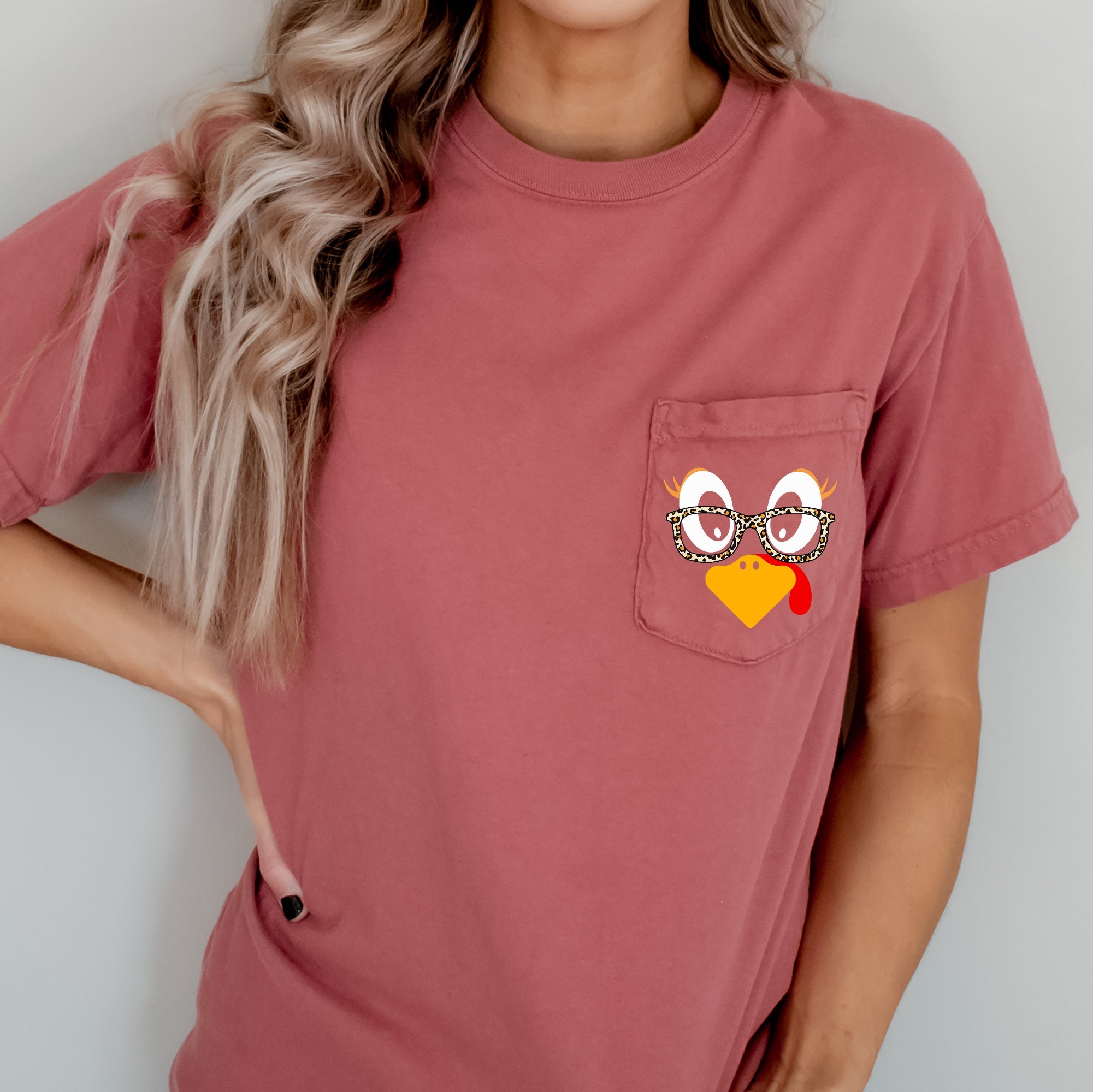 Cute Turkey, Teacher, Thanksgiving, Pocket Tee Comfort Colors T-Shirt