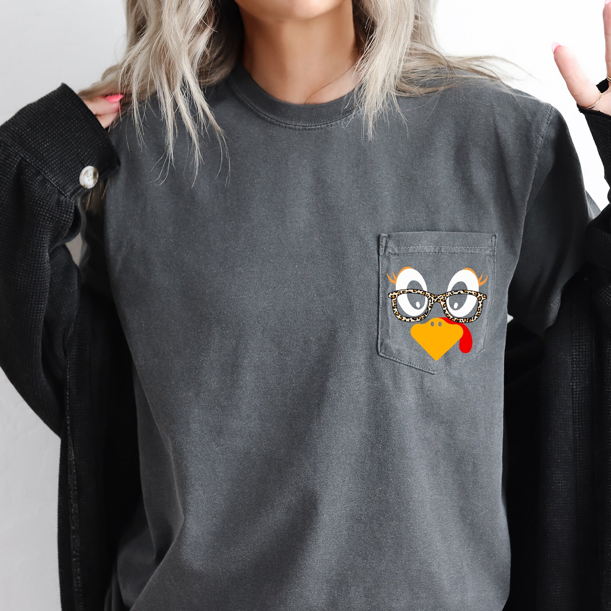 Cute Turkey, Teacher, Thanksgiving, Pocket Tee Comfort Colors T-Shirt