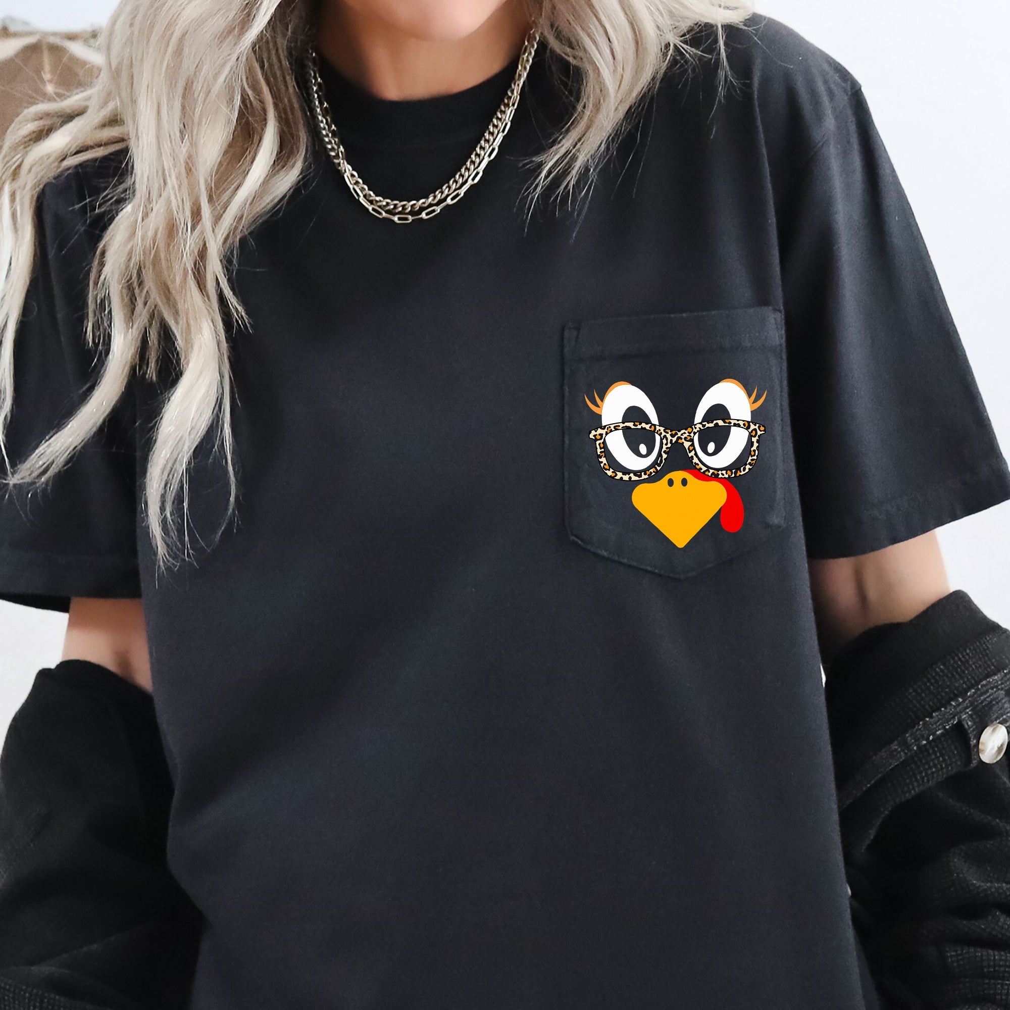 Cute Turkey, Teacher, Thanksgiving, Pocket Tee Comfort Colors T-Shirt