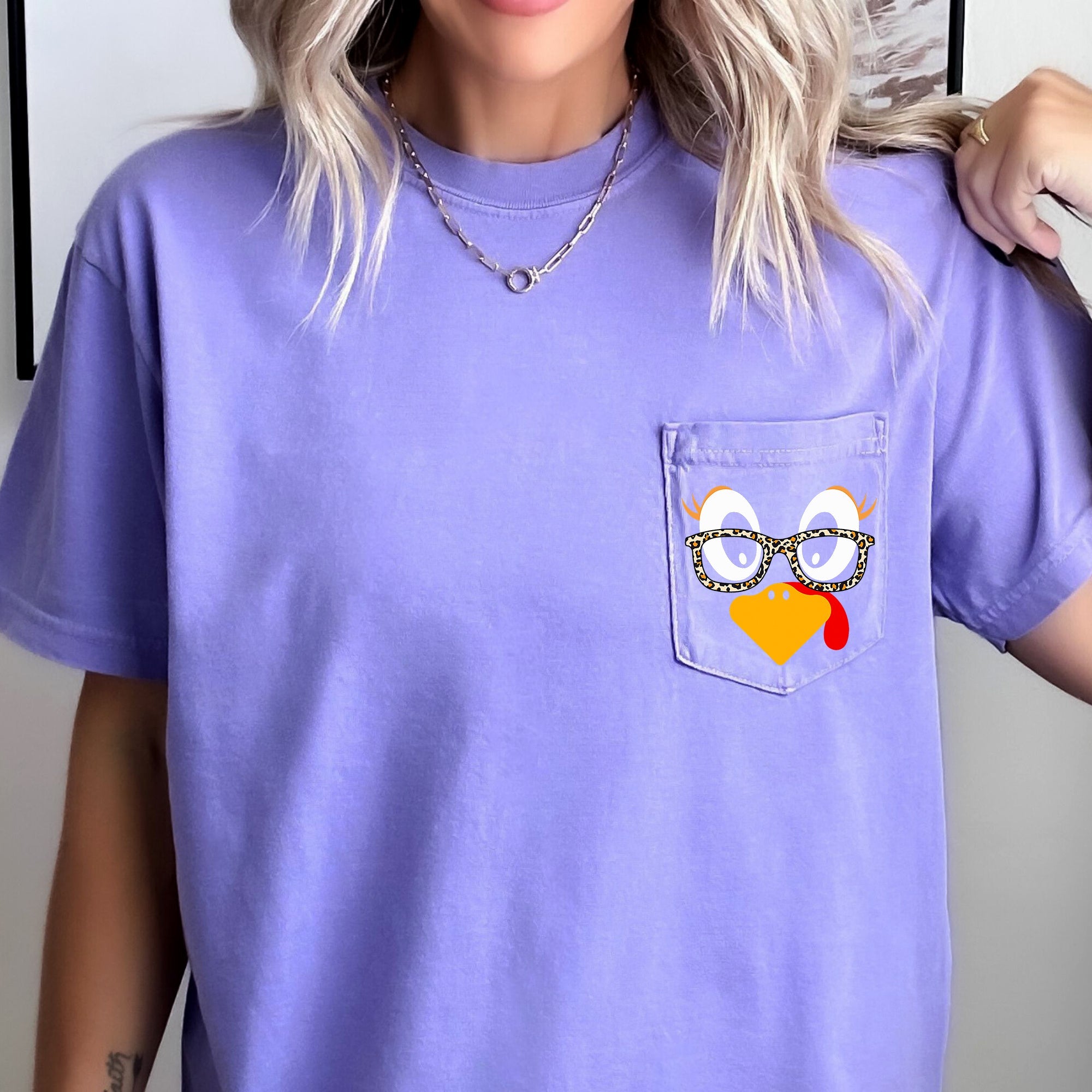 Cute Turkey, Teacher, Thanksgiving, Pocket Tee Comfort Colors T-Shirt