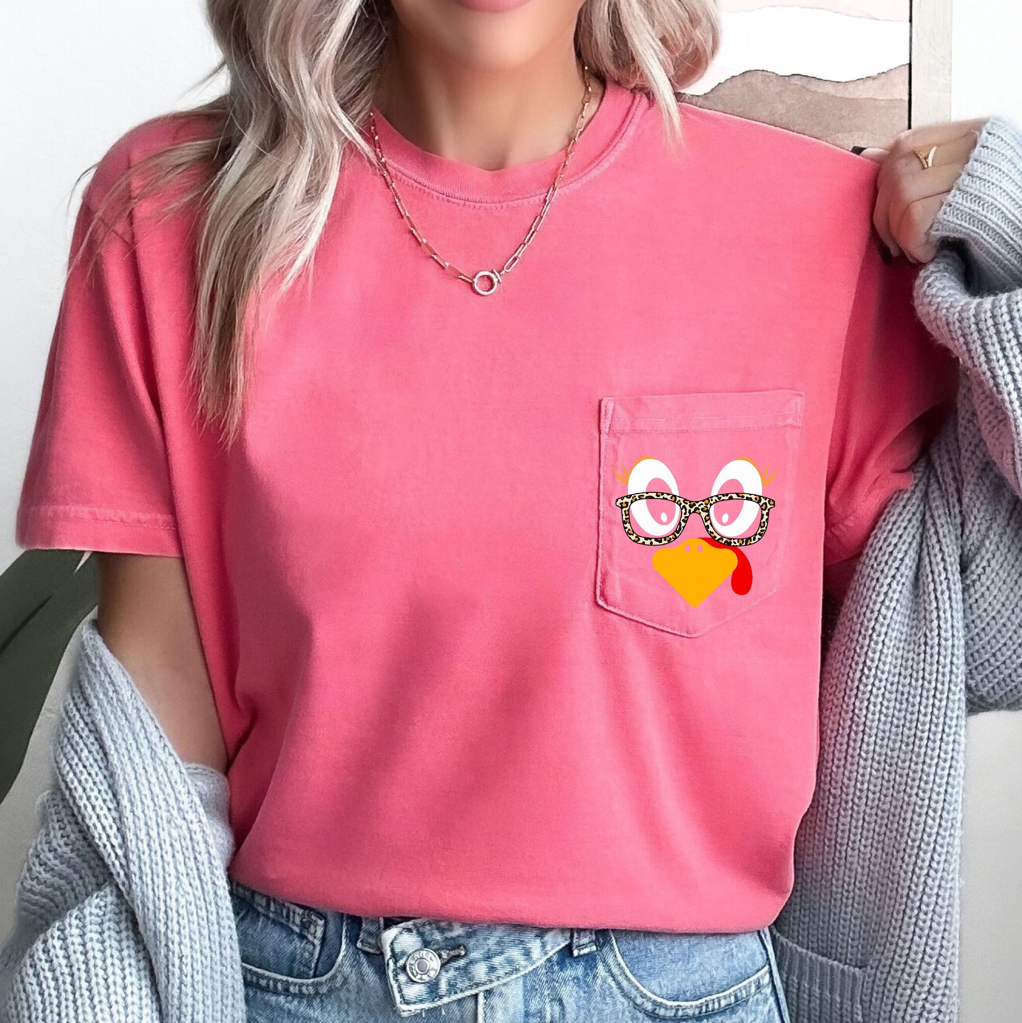 Cute Turkey, Teacher, Thanksgiving, Pocket Tee Comfort Colors T-Shirt