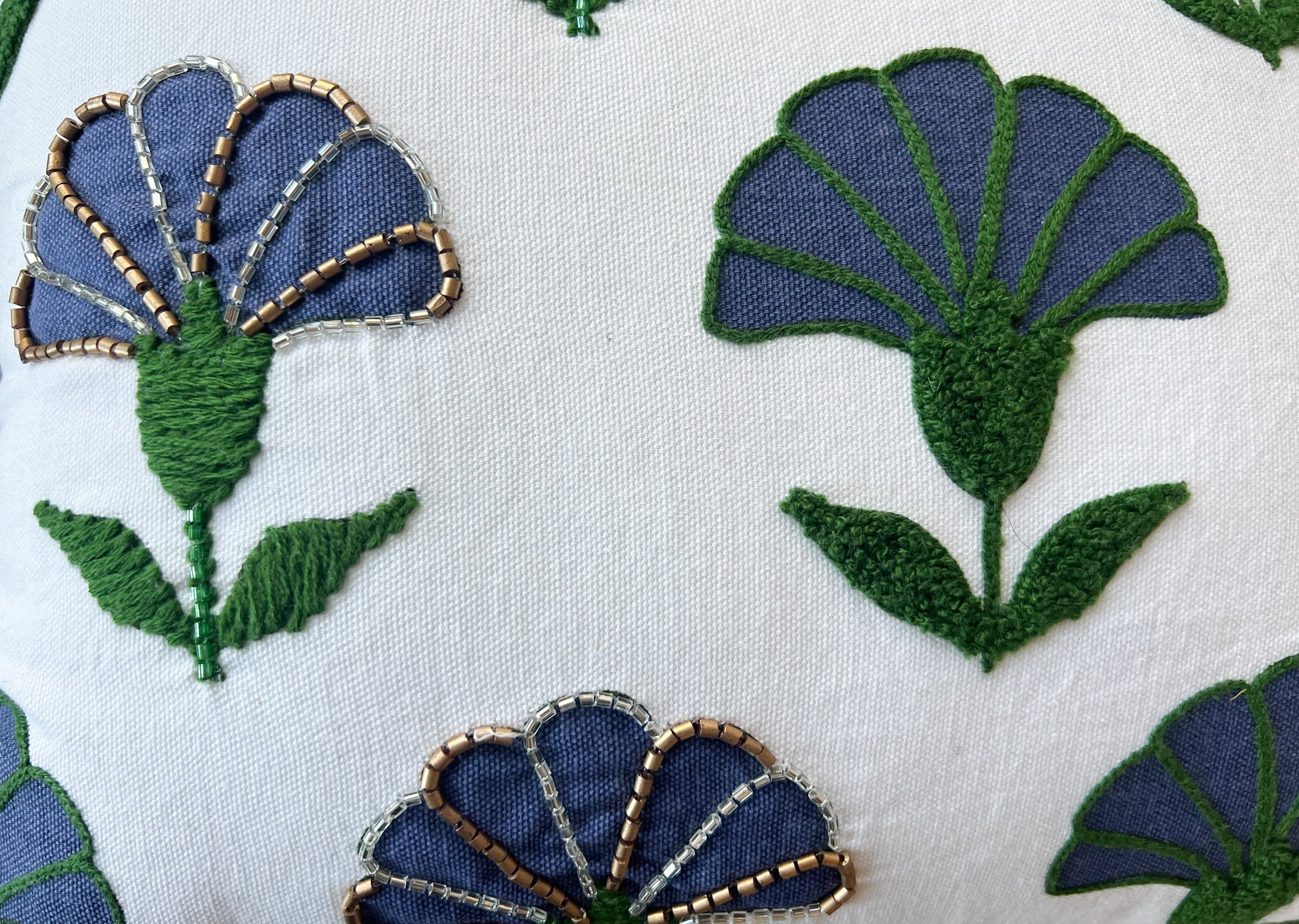 Embroidered Floral Blue Boho Accent Throw Pillow