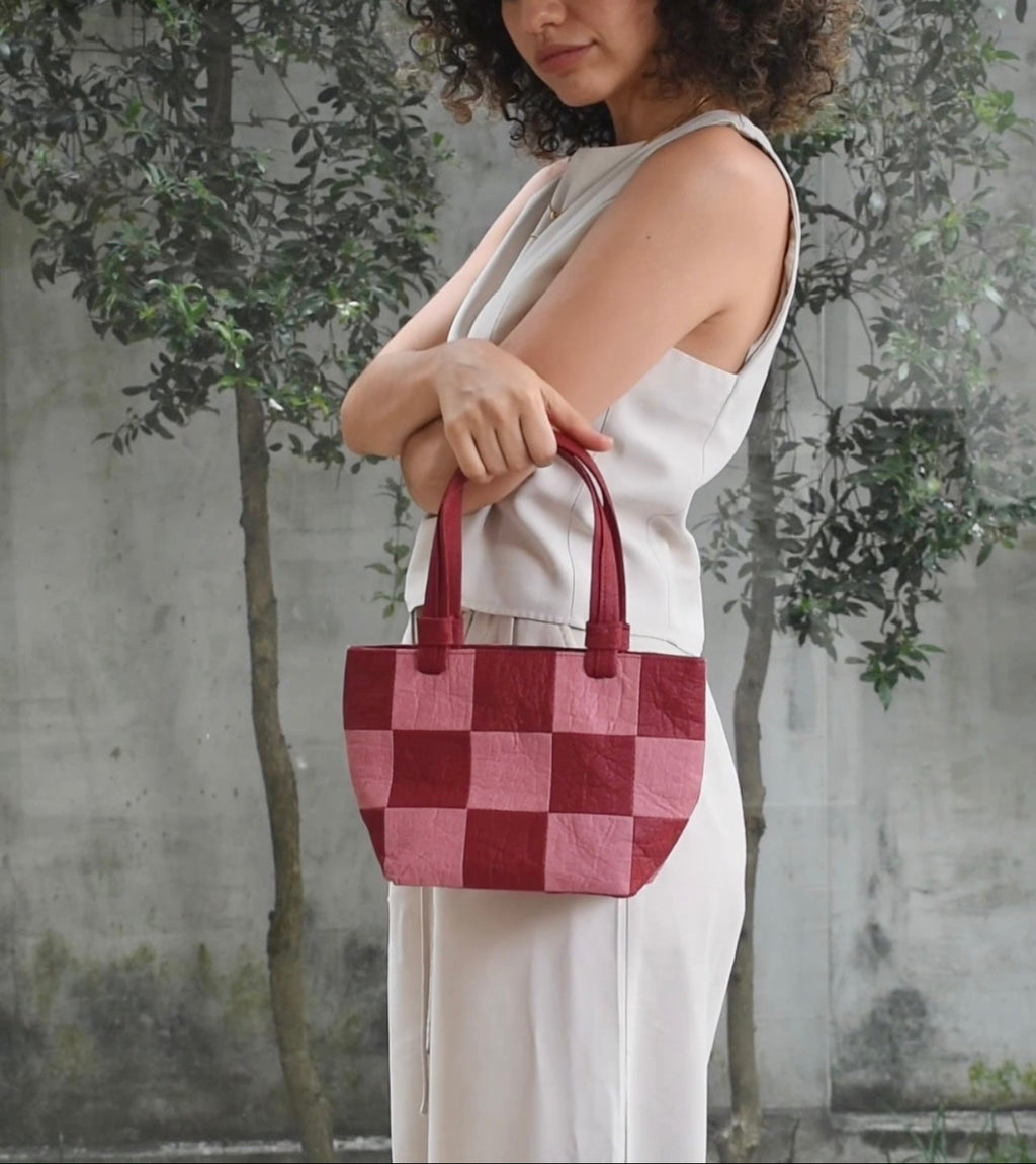Mini Tote, Checkered Patchwork burgundy/Rose