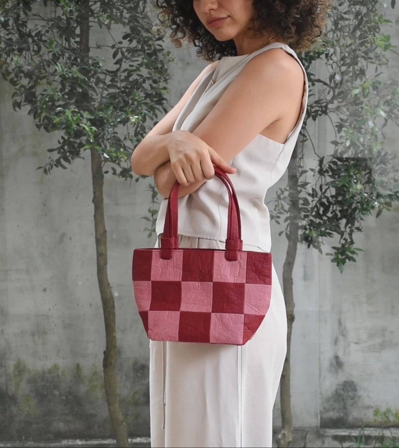 Mini Tote, Checkered Patchwork burgundy/Rose
