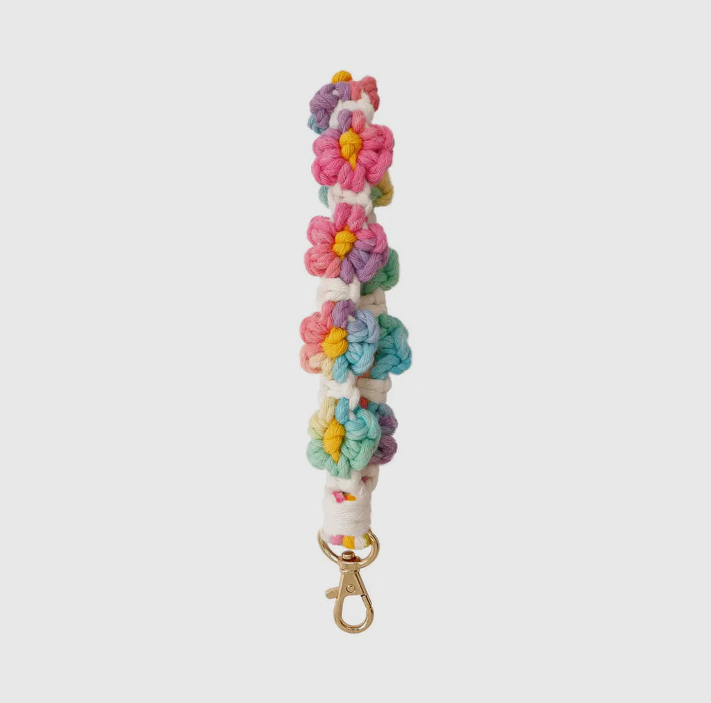 Crochet Flower Key Chain in Rainbow Pop