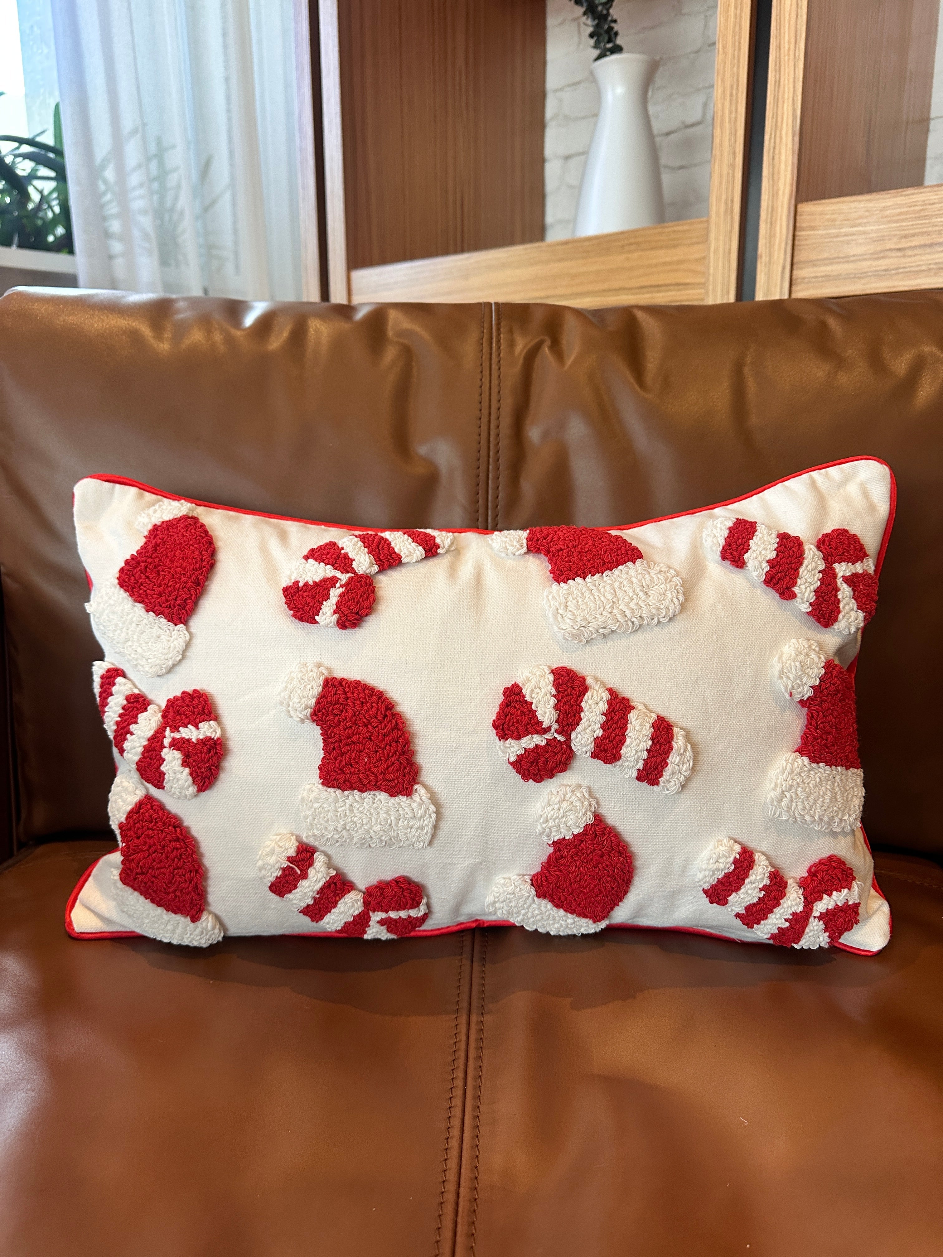 Candy Cane & Santa Hat Lumbar Pillow Cover