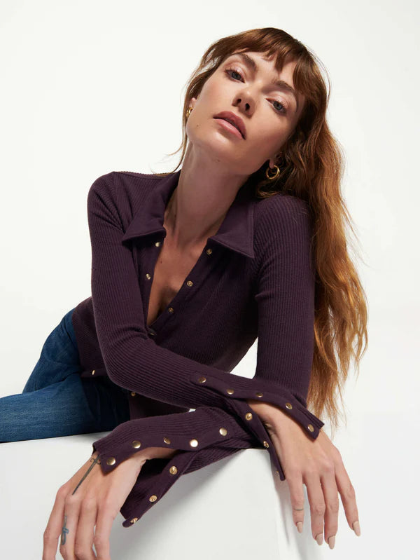 SKY Ribbed Button Blouse