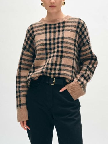 CASHMERE PLAID CREWNECK - AMARA Clothing Boutique