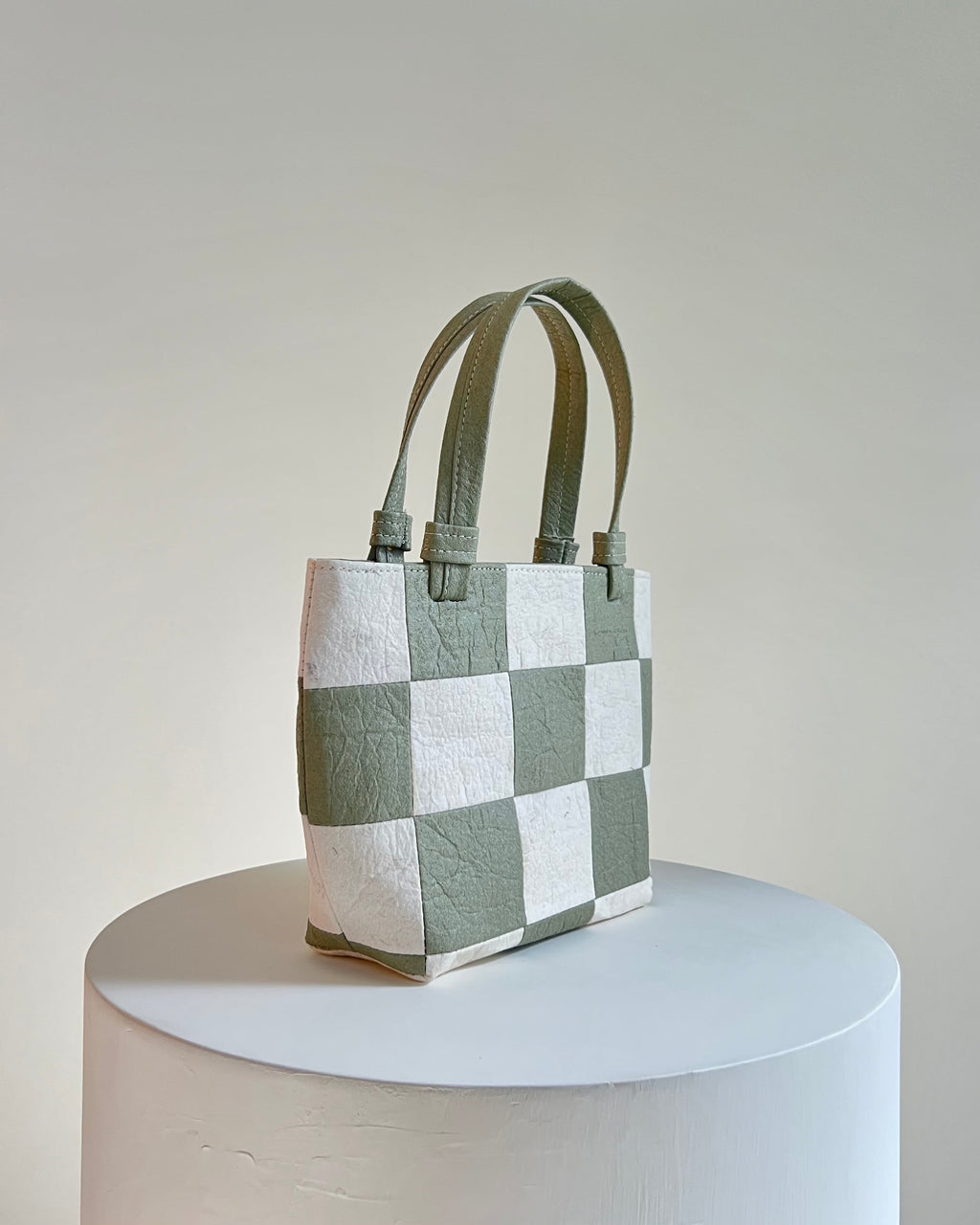 Mini Tote, Checkered Patchwork Sage/Natural