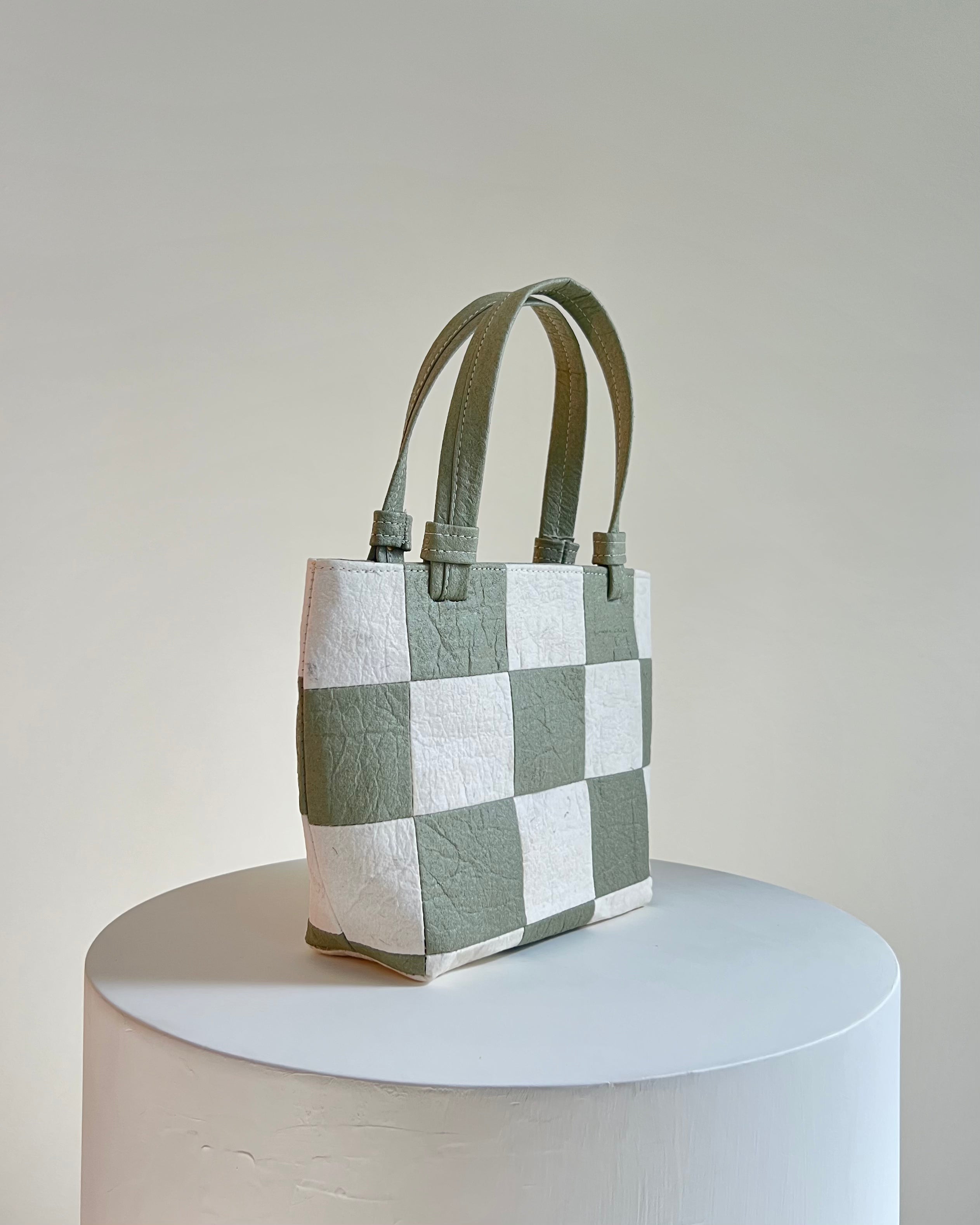 Mini Tote, Checkered Patchwork Sage/Natural