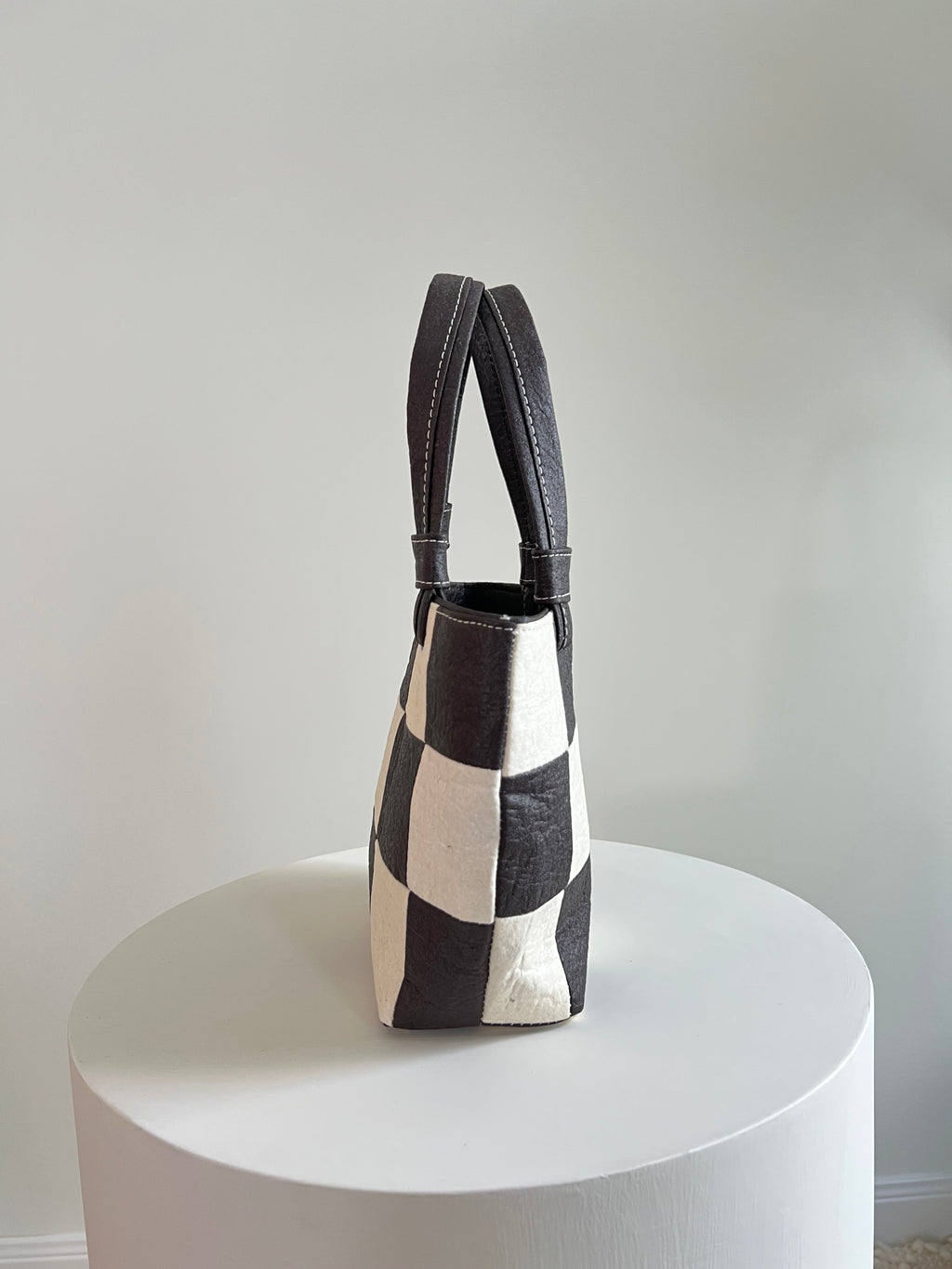 Mini Tote, Checkered Patchwork Dark Chocolate/Natural