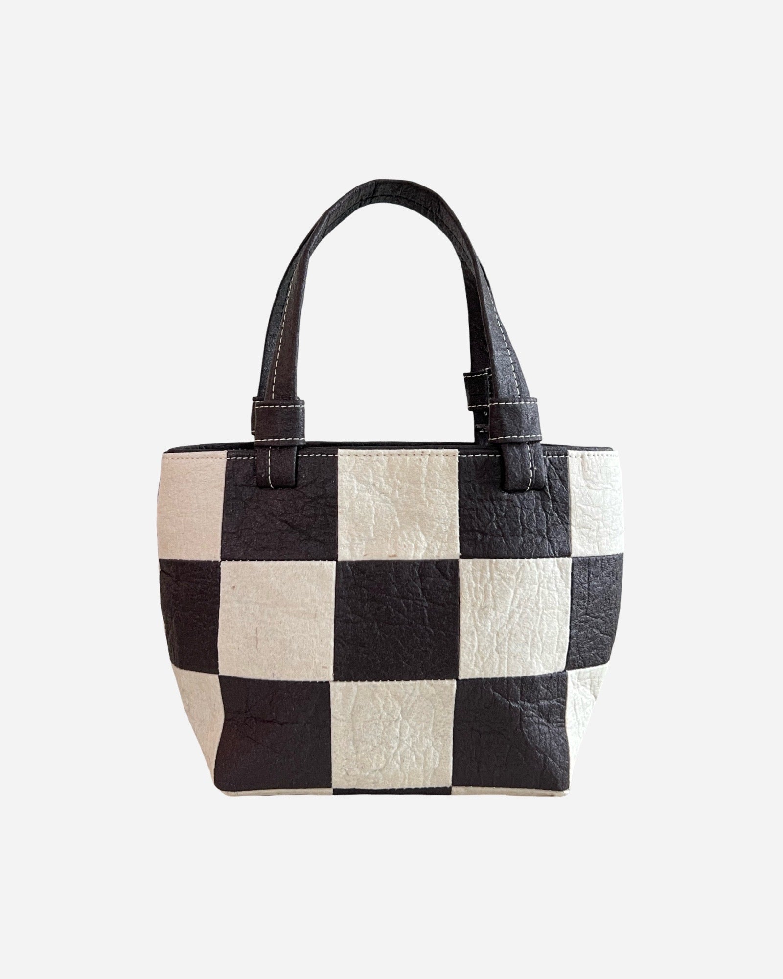 Mini Tote, Checkered Patchwork Dark Chocolate/Natural