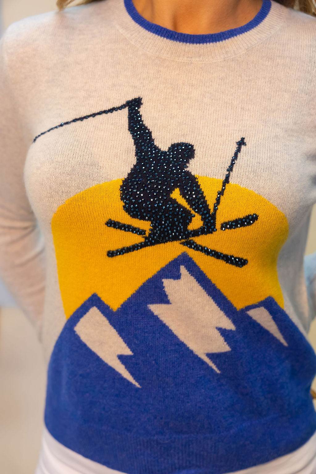Sweater with a skiing design on a plain background