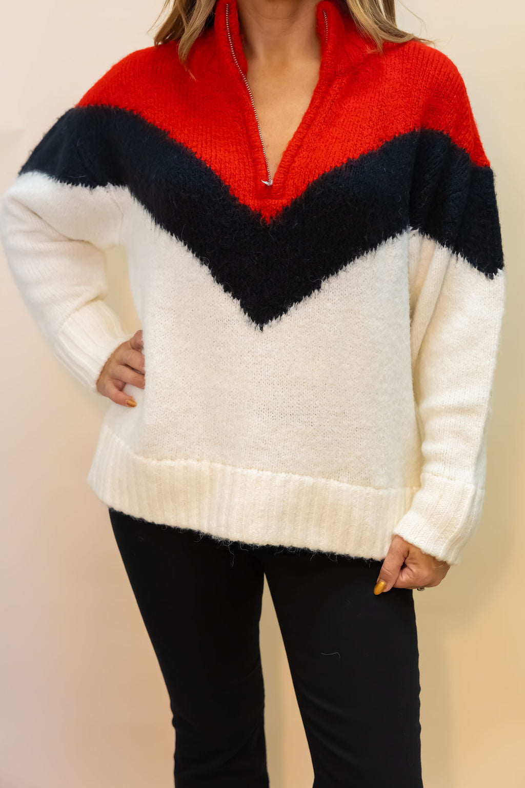 The Aspen Summit Holiday Chevron Zip Sweater