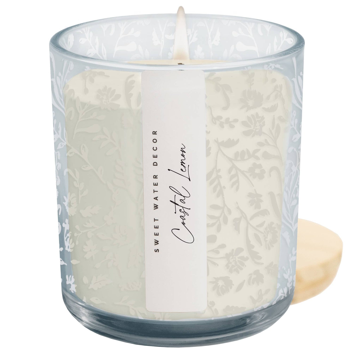 *NEW* Coastal Lemon 12 oz Soy Candle, Blue Tinted Floral Jar