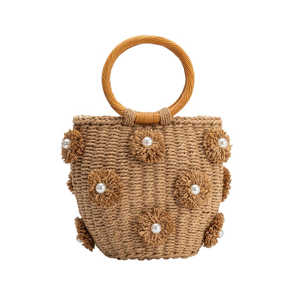 Mary Tan Straw Vegan Top Handle Bag Pre-Order 3/25